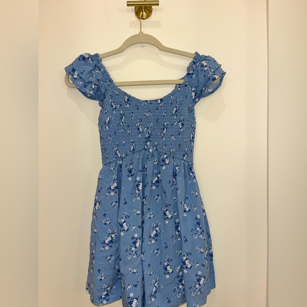 light blue, floral, romper 
Hollister